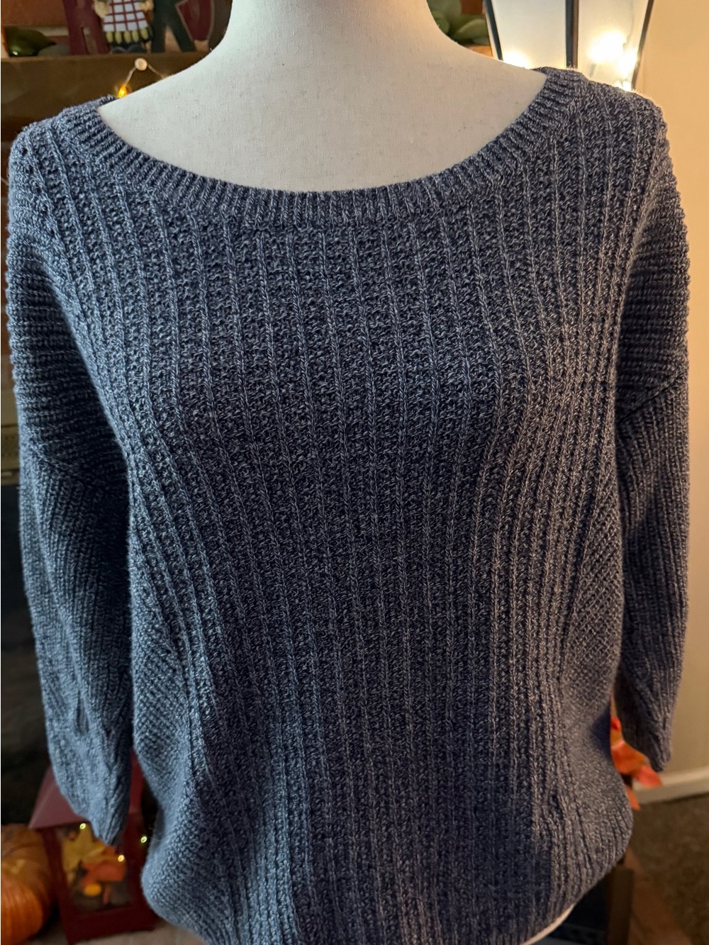 Gap 2017 Navy Marl Pointelle Boat Neck Cotton Sweater M